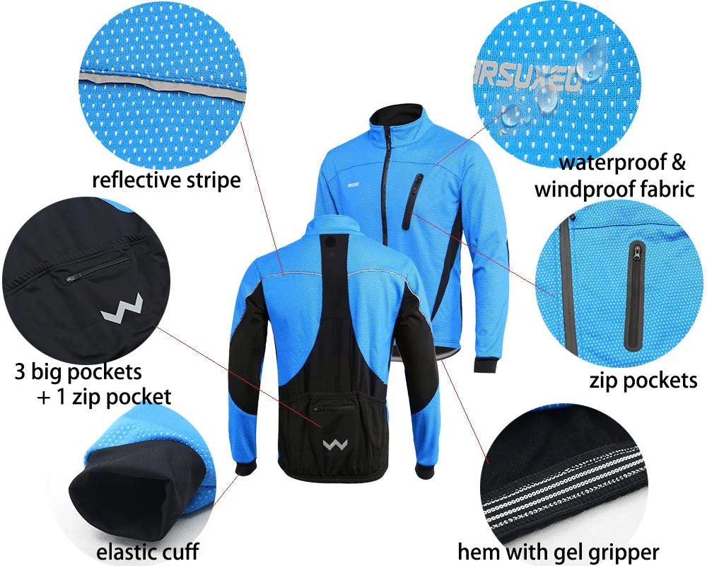 Men’s Thermal Waterproof Cycling Jacket with Mandarin Collar