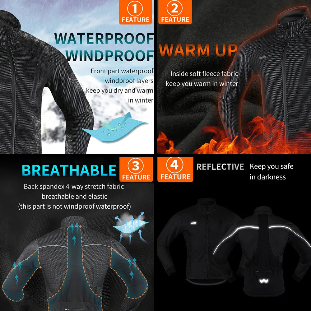 Men’s Thermal Waterproof Cycling Jacket with Mandarin Collar