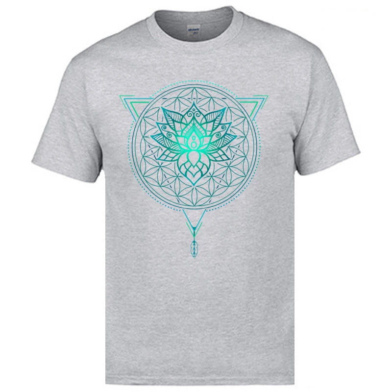 Stylish Geometric Mandala Lotus Flower T-Shirt