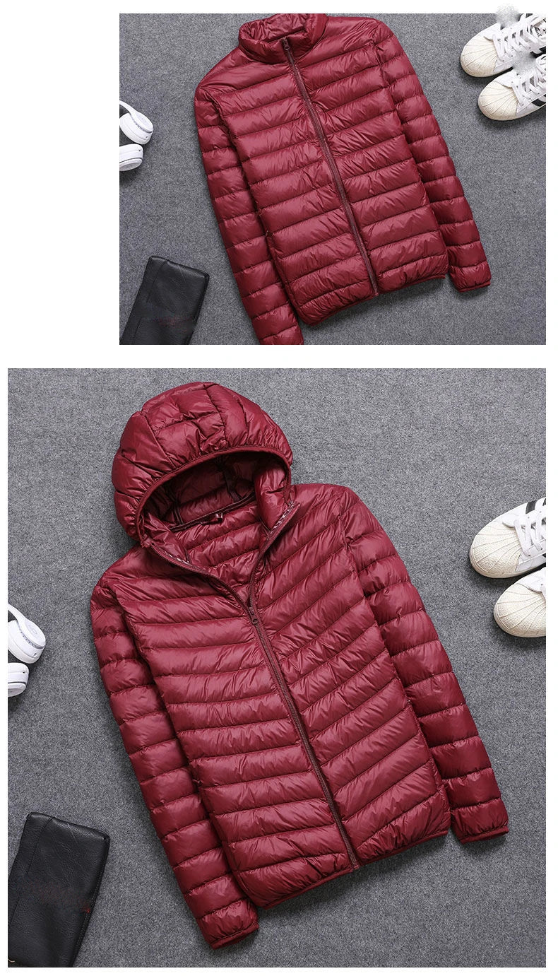 Men’s Casual Hooded Jacket with White Duck Down Filling