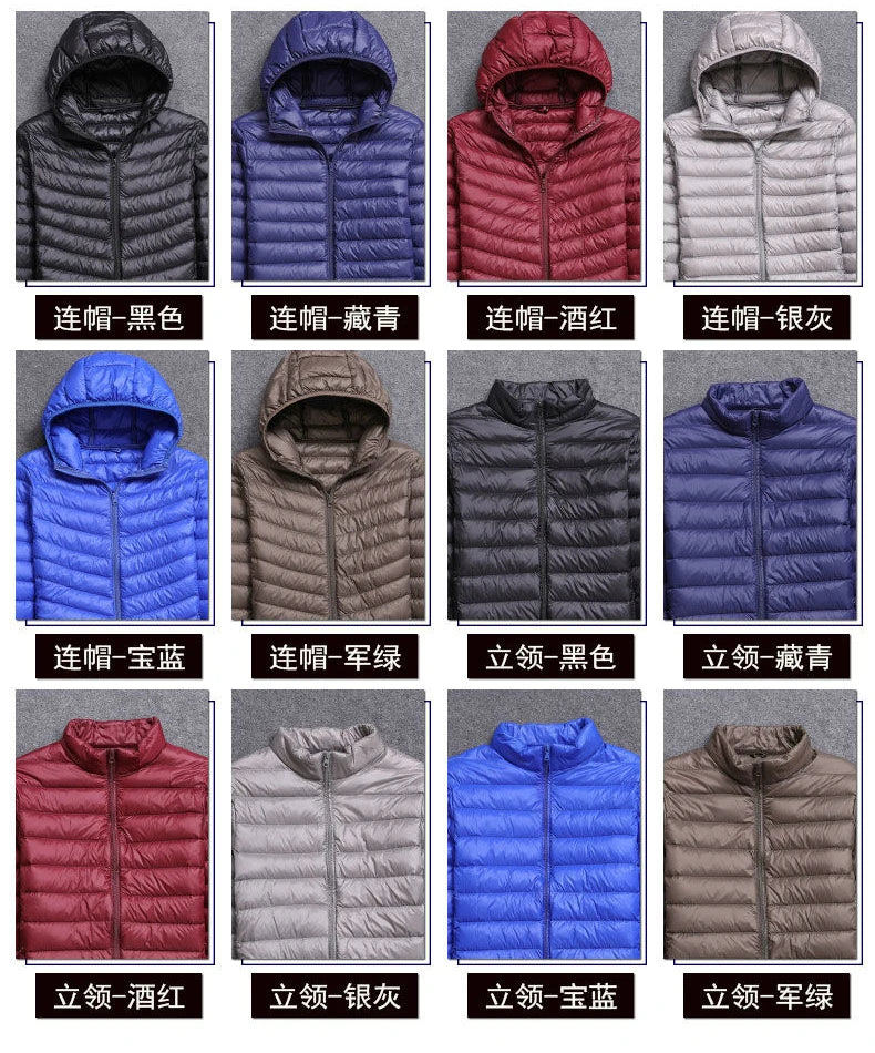 Men’s Casual Hooded Jacket with White Duck Down Filling